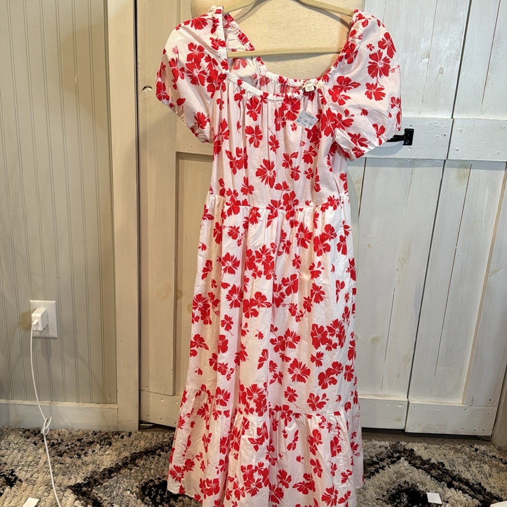 NWT J. Crew Factory Floral Puff Sleeve Tiered Dress